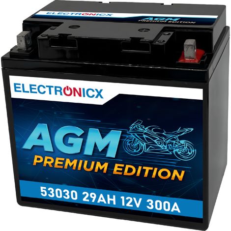 Electronicx Y60-N30L-A AGM Motorradbatterie 12V 29Ah 300A/EN – Wartungsfrei, Auslaufsicher, Maximale Lebensdauer - Premium Batterie 12V Wartungsfrei