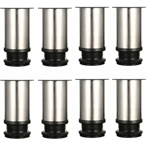 Lot de 8 pieds de meubles réglables – Chrome métal – Hauteur ajustable 80-95mm – Vis de fixation incluses – Pour meubles divers (1/4)