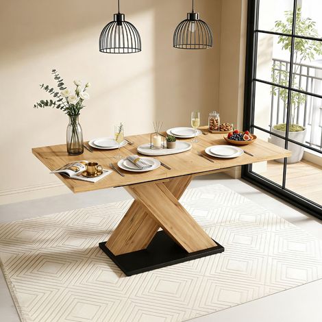 Table à manger extensible 120-160 cm design pied X décor chêne et noir (1/5)