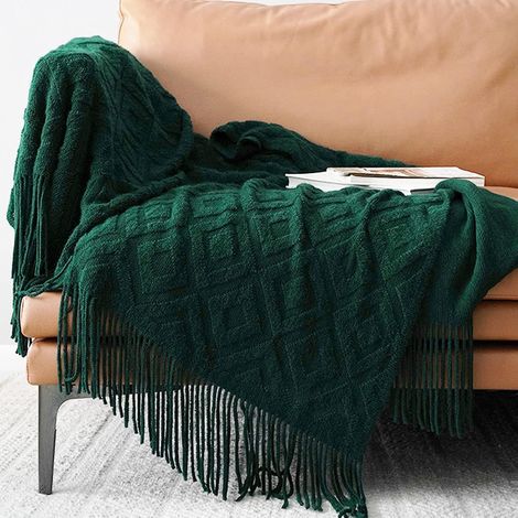 Couverture Tricotée Gland Couleur Solide Jacquard Motif Losange Nordique Chaud Jeté Tapis à La Mode Doux Couverture Jeté De Canapé Couvre-Lit Décorative Jetés De Lit 130×230cm (1/5)