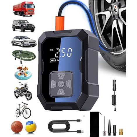 Compresseur À Air Portable - 150 PSI - Écran Numérique - Arrêt Automatique - Pour Pneus Voiture Moto Vélo Balles - Batterie Intégrée 4000 mAh - 1 Pièce (1/5)