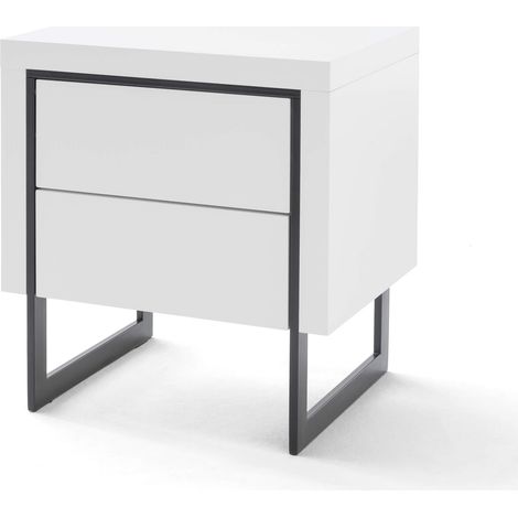 Chevet 2 tiroirs en bois blanc laqué avec pieds noir - CH16006