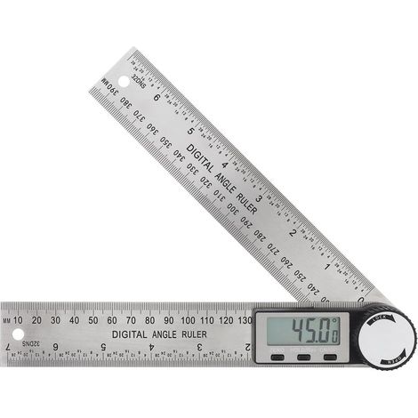 Jauge d'angle numérique en acier inoxydable 0 360° de 200 mm/7 pouces Grand écran LCD avec fonction de maintien/zéro/inversion, mesure la longueur et l'angle (mm/pouce) (1/5)