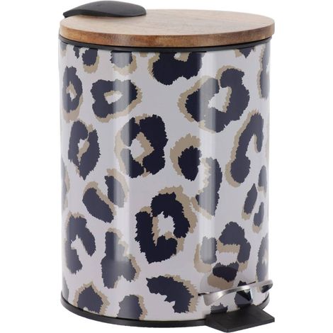 Cestino rotondo in metallo stampato da 3 l con coperchio in acacia - serengeti - Tendance (1/3)