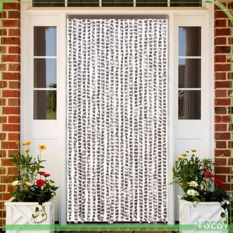 377404 Rideau anti-mouches taupe et blanc 90x200 cm chenille (1/5)