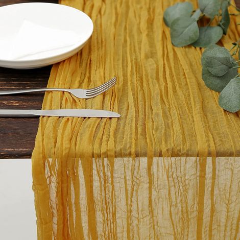 Chemin de table plissé suédois, nappe bohème balinaise, chemin de table rustique pour mariage, décoration de table, multicolore, jaune moutarde