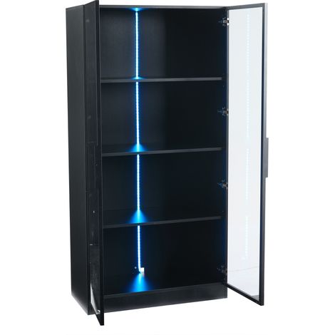 ELVMI Vitrine avec 4 Portes, Étagères Réglables et LED contrôlée par Application, pour Salon, en Panneaux, Noir (1/5)