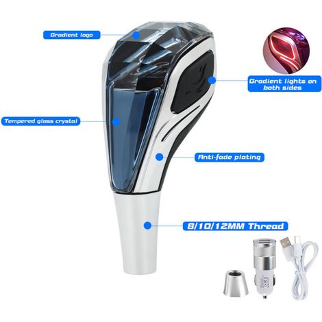 Convient aux véhicules Toyota, pommeau de levier de vitesse automatique en cristal LED avec côtés éclairés au toucher, acier inoxydable bleu R135 24, un paquet de pommeau de levier de vitesse en crist