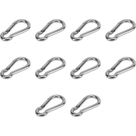 Lot de 10 mousquetons à ressort, verrous de sécurité en acier inoxydable, adaptés à la randonnée, 9 mm/0,35 pouce. (1/5)