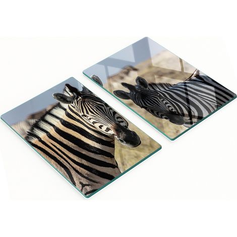 Tablas decorativas de cristal para servir aperitivos con dos cebras, 2x40x52 cm