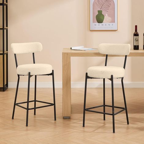 Tabouret de Bar - Lot de 2 - Siège Rembourré - Style Moderne Mi-siècle - Hauteur 66 cm - beige (1/5)