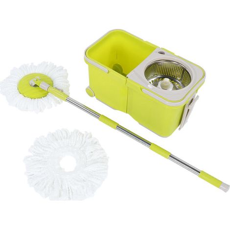 Système de nettoyage sol avec seau essoreur automatique 360°, acier inoxydable, roues, gain de place, kit complet (1/4)