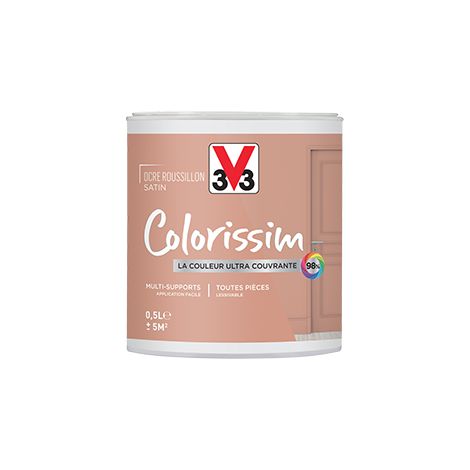 V33 – Peinture acrylique ultra-couvrante satin ocre roussillon 0,5 L – Lessivable et résistante aux taches – Pour murs et boiseries (1/4)
