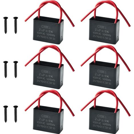 Lot de 6 Condensateurs CBB61 450V 2.0 µF AC 50/60 Hz Climatiseur Ventilateur Moteur Condensateur de Marche Démarrage pour Ventilateur de Plafond, Hotte (1/5)