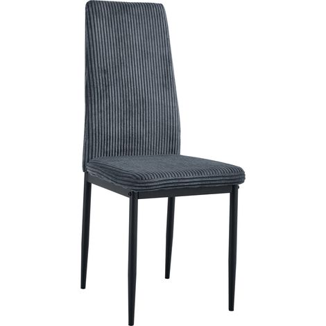 Lot 4 Chaises Salle à Manger Klarna Tissu Côtelé Gris Pieds Métal Noir (1/5)