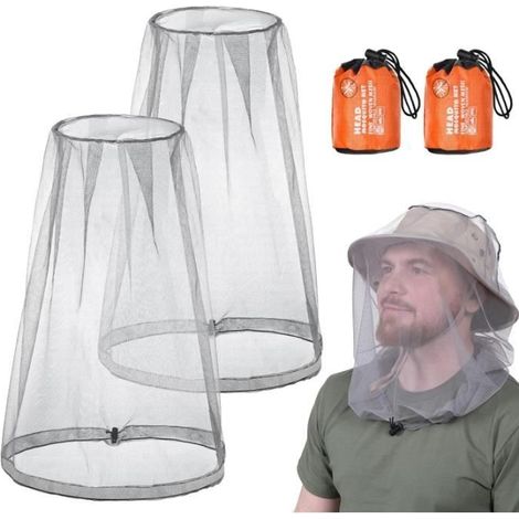 2Pack Tête de Moustique Net,Filet de Tête Anti-moustiques avec Sac de Transport,Protection Contre Les Insectes Moustiquaire,Gris (1/4)