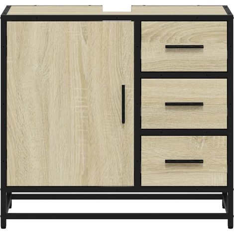 Armoire lavabo de salle de bain rétro avec rangement 65 x 33 x 60 cm en bois d'ingénierie chêne sonoma (1/5)