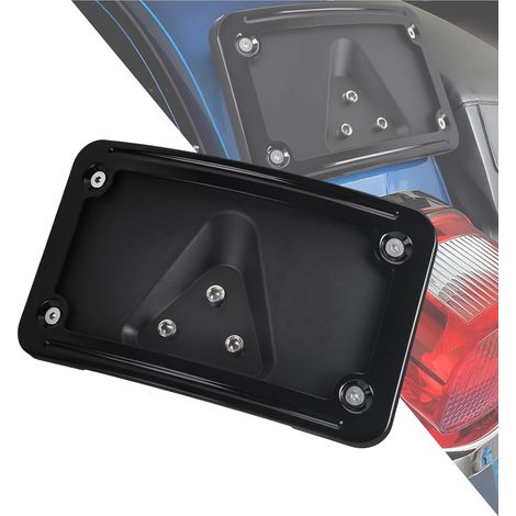 Support de Plaque d'immatriculation avec Cadre pour Moto CVO Softail Dyna Fat Boy Low Rider Sportster 1200 883 VTX1300R/S/T VTX1800R/S/T 3 vis (Noir) (1/5)