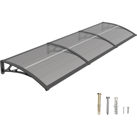 Auvent de Porte d’Entrée 120 × 240 cm, Marquise en Polycarbonate Transparent, Toit de Protection Résistant Contre la Pluie et Les Rayons UV, Gris pour Maison et Entrée (1/5)