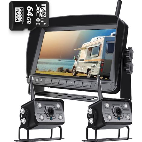 Kit de caméra de recul sans fil IPS, 2 caméras FHD, 64 Go (1/5)