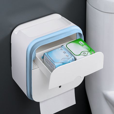 Lot bleu porte-rouleau WC mural avec étagère de rangement, support téléphone pour salle de bain, boîte à serviettes hygiéniques, accessoire suspendu pratique (1/3)