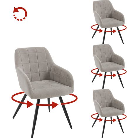 Woltu – Lot de 4 chaises pivotantes en velours gris clair – Pieds en métal – Accoudoirs rembourrés – Design pivotant 360° – Pour salle à manger et bureau (1/5)