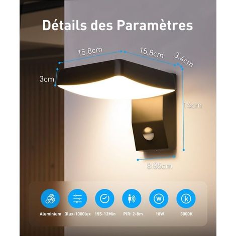 Moderne Außenwandleuchte mit Bewegungsmelder, 24-W-LED-Innenwandleuchte, IP65 wasserdichte Außenwandleuchte mit 340° drehbarem Panel, Schwarz [Energieklasse E] (1/5)