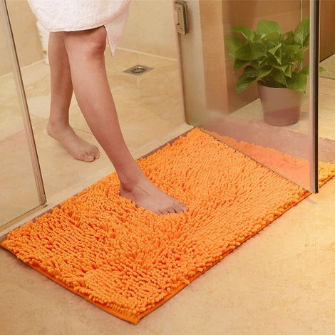 Tapis de Salle de Bain, Chenille Super Absorbant Anti-dérapant Tapis de Bain Confortable Tapis de Salle de Bain Tapis de Douche (6090cm, Orange) (1/5)