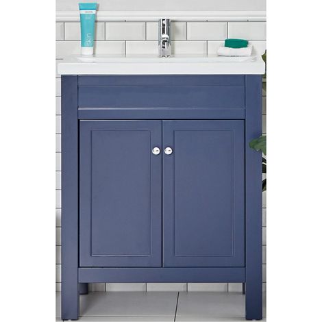 Milano Aston Navy Blue 615mm Bathroom Cloakroom Vanity Unit with Basin and Round Handles - Chrome Handles (1/4)