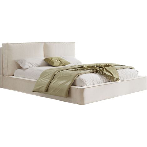 Polsterbett 180 x 200 cm aus Chenille, Gepolstertes Kopfteil und Lattenrost, Ohne Matratze, Beige (1/5)