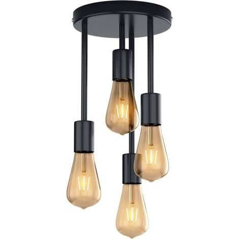 Suspension industrielle rétro noire, lustre plafond vintage en métal avec 4 douilles E27, lampe pendante LED pour salon, cuisine, salle à manger, bar, restaurant, sans ampoules incluses (1/5)