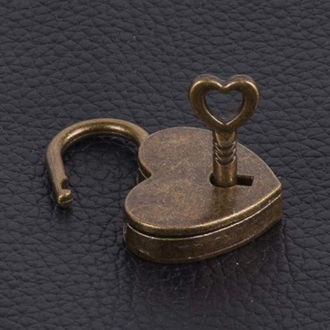 Vorhängeschloss Herzform Messing antik mit Schlüssel für Tasche & Koffer