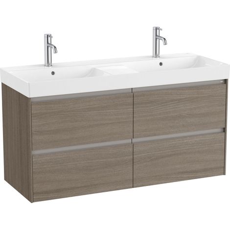 Pack Unik mueble de 4 cajones + lavabo doble ONA - ROCA Color: Olmo oscuro