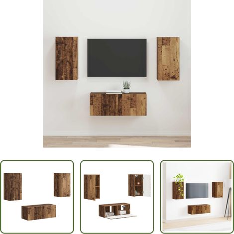 Wandregal - TV-Schrankset Wandmontiert 2 pcs Altholz Holzwerkstoff (1/5)