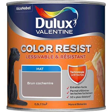 Peinture bicouche intérieure Color Resist Murs et Boiseries Mat Brun Cachemire 0,5 L - Dulux Valentine