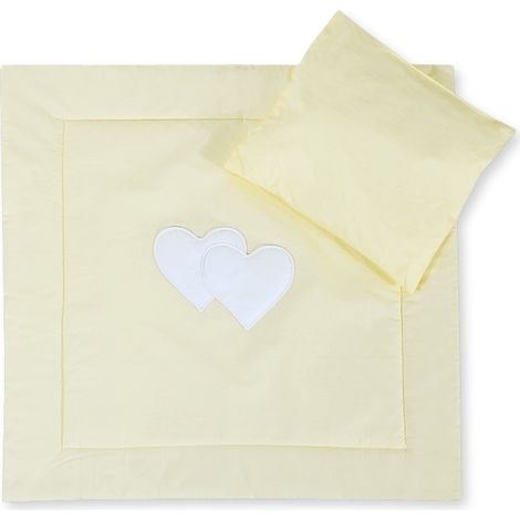 Set di biancheria per passeggino con imbottitura, piumone e cuscino - Cuori color crema