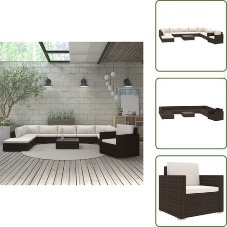 11-tlg. Garten-Lounge-Set mit Auflagen Poly Rattan Braun - Gartenmöbel - Loungemöbel - Rattanmöbel - Outdoormöbel - Esszimmergarnituren (1/5)