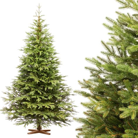 FAIRYTREES Weihnachtsbaum künstlich 220cm Nordmanntanne Exklusiv 100% PE Tannenbaum Holzständer  Made in EU  Christbaum künstlich mit Naturgetreue Spritzguss Elemente (1/5)