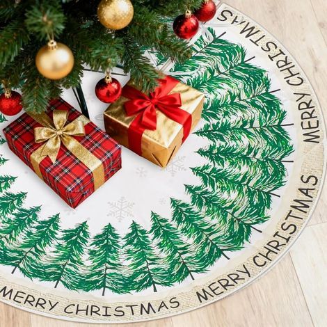 Jupe de Sapin de Noël,122cm Jupe d'arbre de Noël,Rond Vert Épaississant Tapis de Sapin de Noëli,Décoration Base d'arbre Cache Pied,Peluche Jupes Arbre de Noëls pour Décoration de Fête de Noëls (1/5)