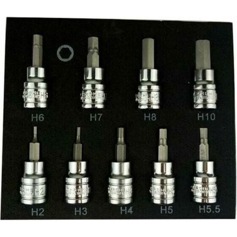 Coffret cliquet et douilles 9 pièces – Douilles hexagonales 3/8' en acier chrome vanadium – Tailles 2-10mm pour clé Allen (1/5)