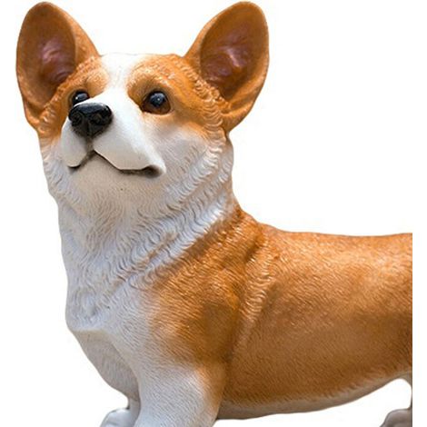 Estatua de perro Corgi pequeño, adorable y vivaz, adorno compacto de resina para jardines interiores y oficinas, color amarillo. (1/3)