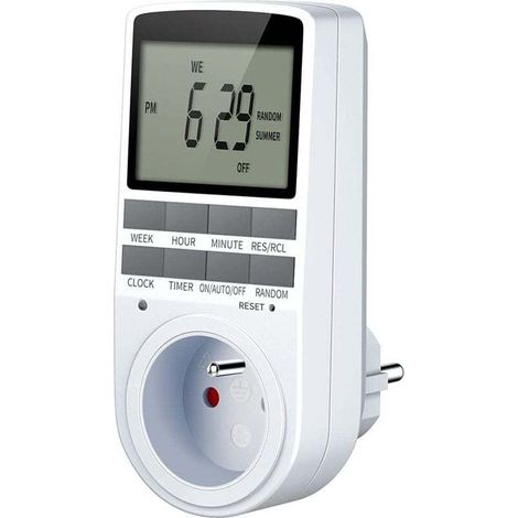 Prise Programmable, Programmateur Prise Électrique et Digitale, Minuterie Prise Numérique avec Grand LCD écran, 10 Programmes Journaliers Hebdomadaires avec Mode Aléatoire Antivol, Maxi 3680W