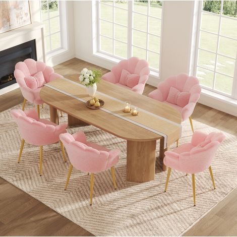 Set di 6 poltroncine 64×65,5×85 cm in tessuto peluche rosa con braccioli - MEUBLIV (1/5)