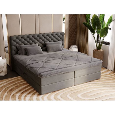 Lit continental Bergamo avec rangement 160 x 200 double, velours, gris (1/5)