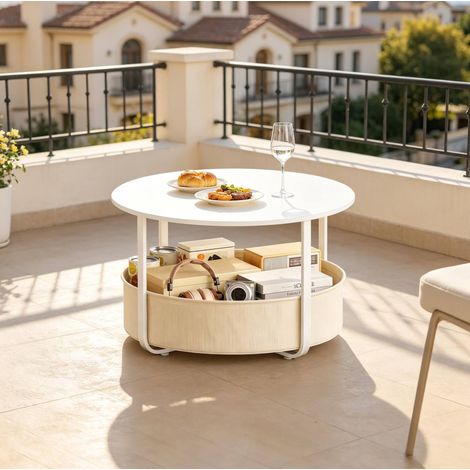 Table basse ronde avec panier de rangement, Ø 80 x H 50 cm, beige, REDOM (1/5)