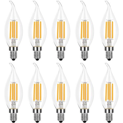Ampoules à LED E14 4W Filament Bougie Ampoule Blanc Chaud 2700K,40W Equivalent, Non-Dimmable, Angle de faisceau à 360 degrés, Lot de 10 (1/5)