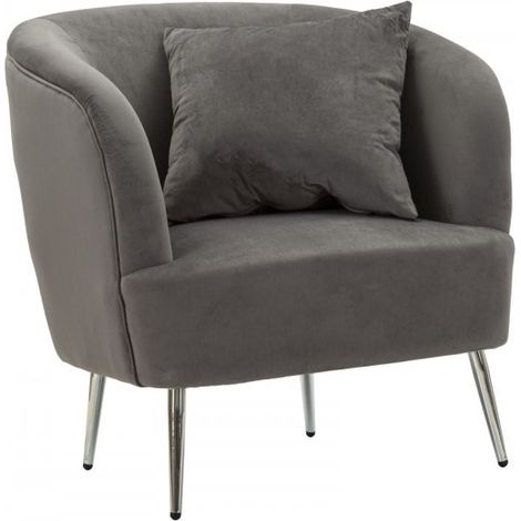 Poltrona in velluto con cuscino e gambe in metallo Silvery