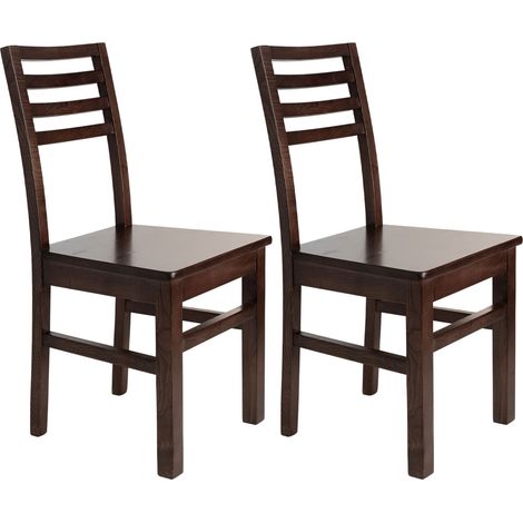 Lot de 2 chaises en hêtre chêne foncé assise bois - LOUISE