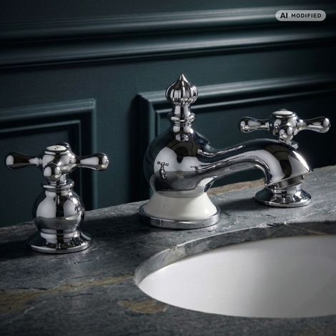 PaulGurkes Robinet de lavabo Nostalgie à 3 trous Style rustique rétro (1/4)