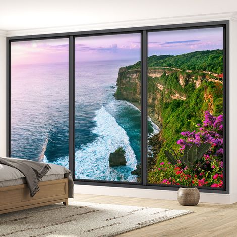 Papier peint panoramique Trompe l'oeil baie vitrée - Falaises - 130 cm x 78 cm (1/5)